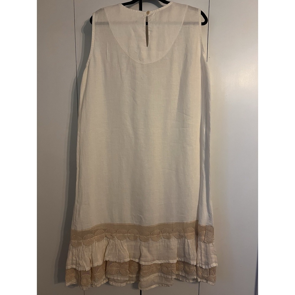 Haris Cotton Linen Dress Sleeveless Shift Ruffle Boho Lagenlook Greece Ivory XL